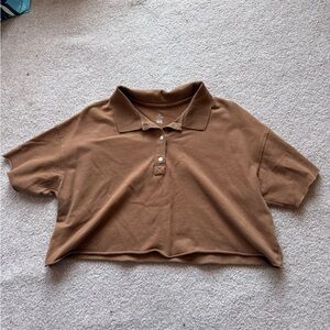 Aerie Brown Cropped Polo Shirt